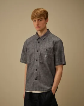 Camicia a maniche corte in chambray con bottoni
