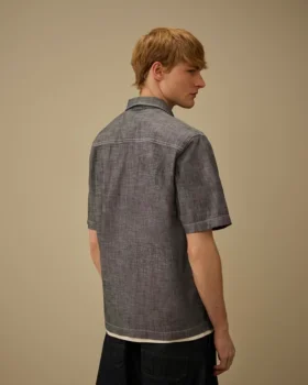Camicia a maniche corte in chambray con bottoni