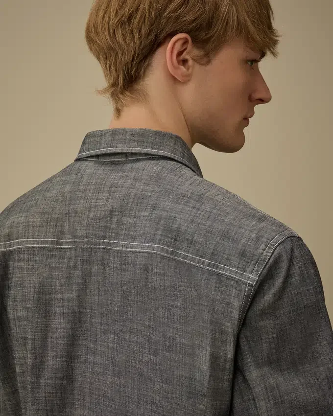 Camicia a maniche corte in chambray con bottoni