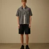 Camicia a maniche corte in chambray con bottoni