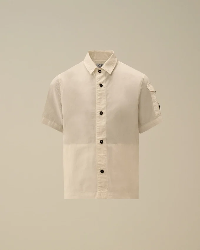 Camicia a maniche corte in popeline di cotone U16 con bottoni e lente