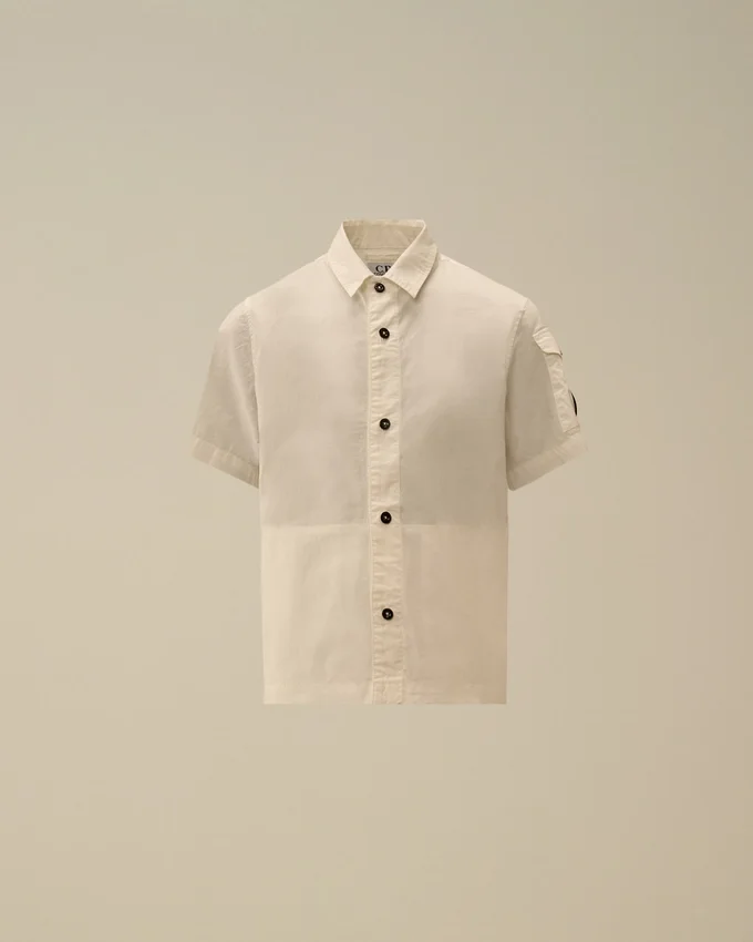 Camicia a maniche corte in popeline di cotone U16 con bottoni e lente