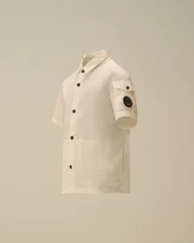 Camicia a maniche corte in popeline di cotone U16 con bottoni e lente