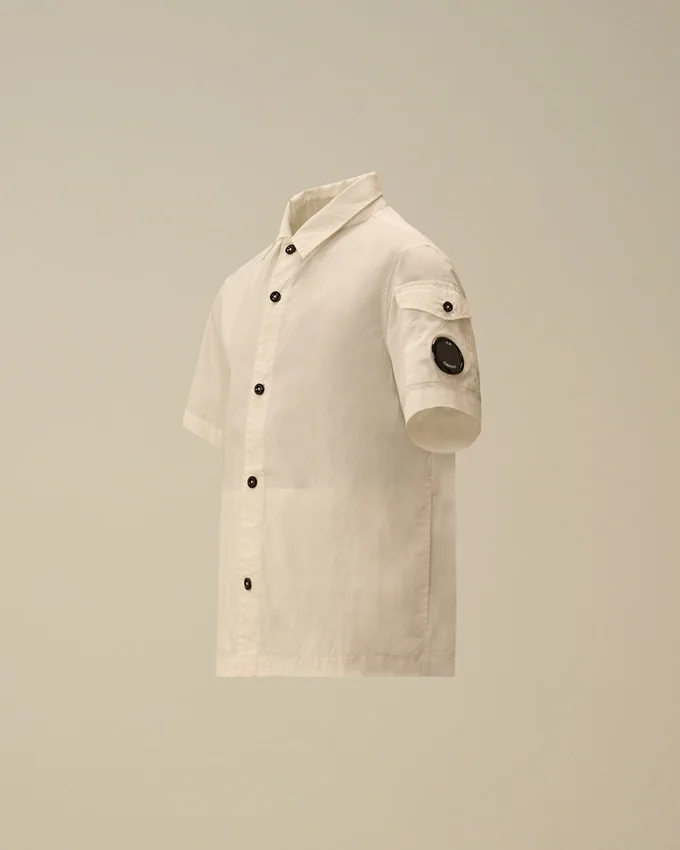 Camicia a maniche corte in popeline di cotone U16 con bottoni e lente