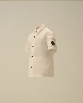 Camicia a maniche corte in popeline di cotone U16 con bottoni e lente