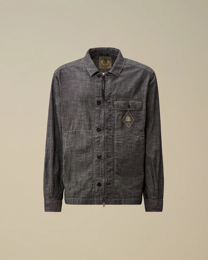 Camicia a maniche lunghe in chambray con zip