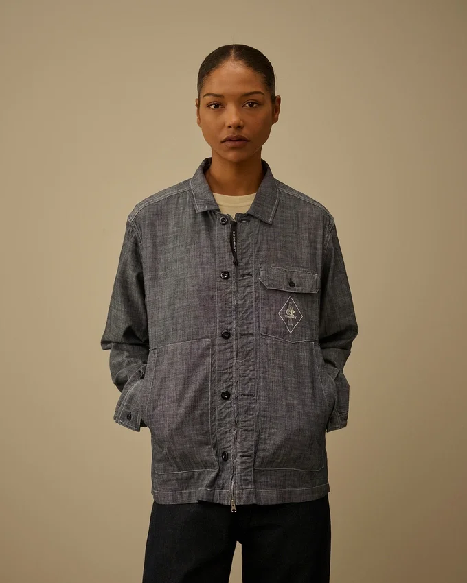 Camicia a maniche lunghe in chambray con zip