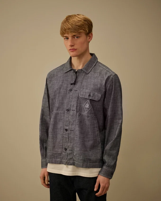 Camicia a maniche lunghe in chambray con zip