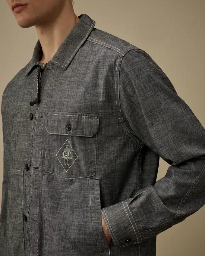 Camicia a maniche lunghe in chambray con zip