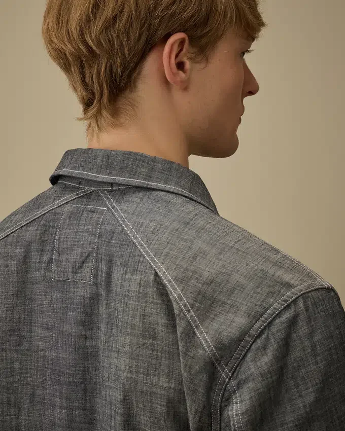 Camicia a maniche lunghe in chambray con zip