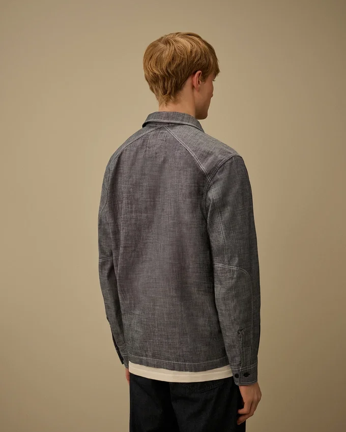 Camicia a maniche lunghe in chambray con zip