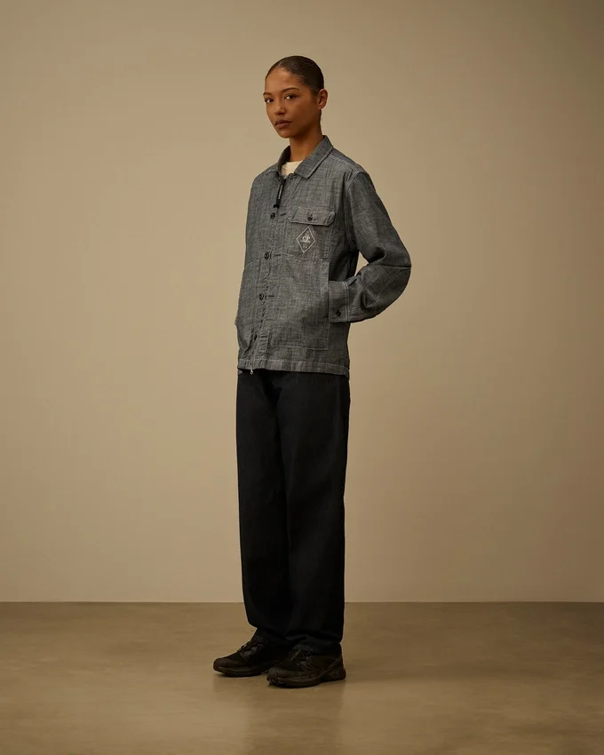 Camicia a maniche lunghe in chambray con zip