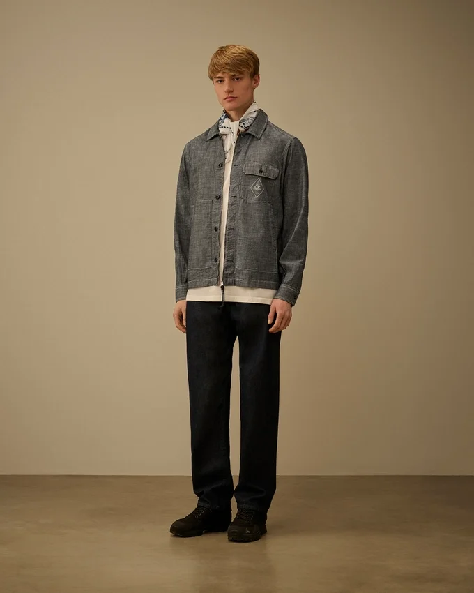Camicia a maniche lunghe in chambray con zip