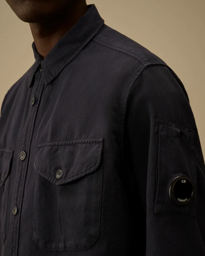 Camicia a maniche lunghe in cotone/lino con bottoni
