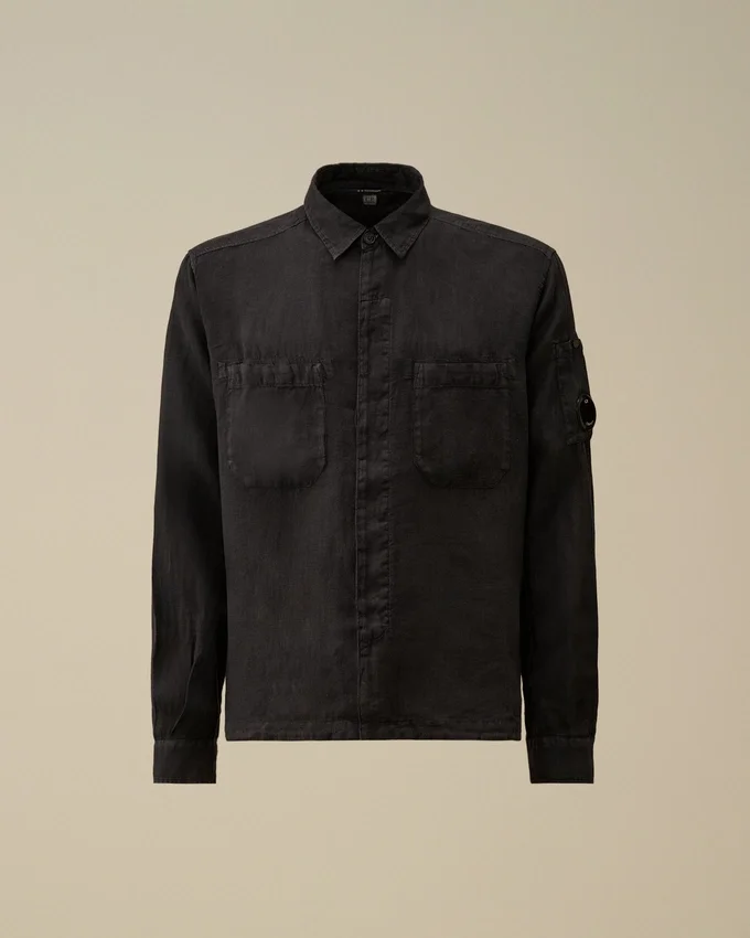 Camicia a maniche lunghe in lino con bottoni Lens