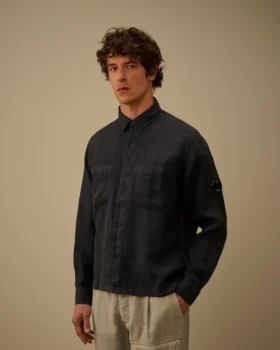Camicia a maniche lunghe in lino con bottoni Lens