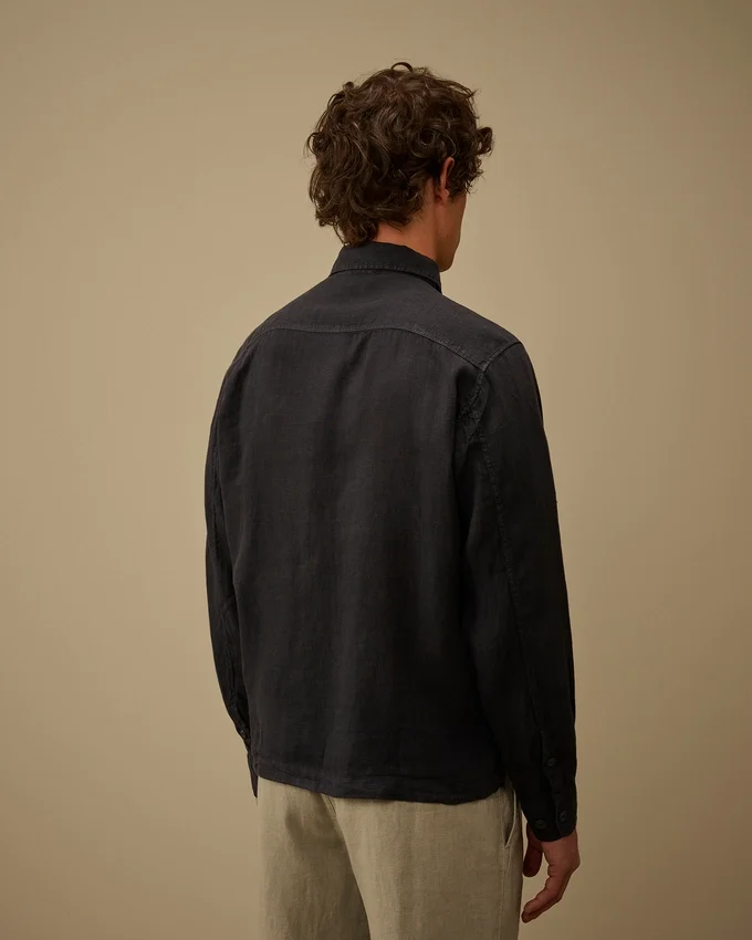 Camicia a maniche lunghe in lino con bottoni Lens
