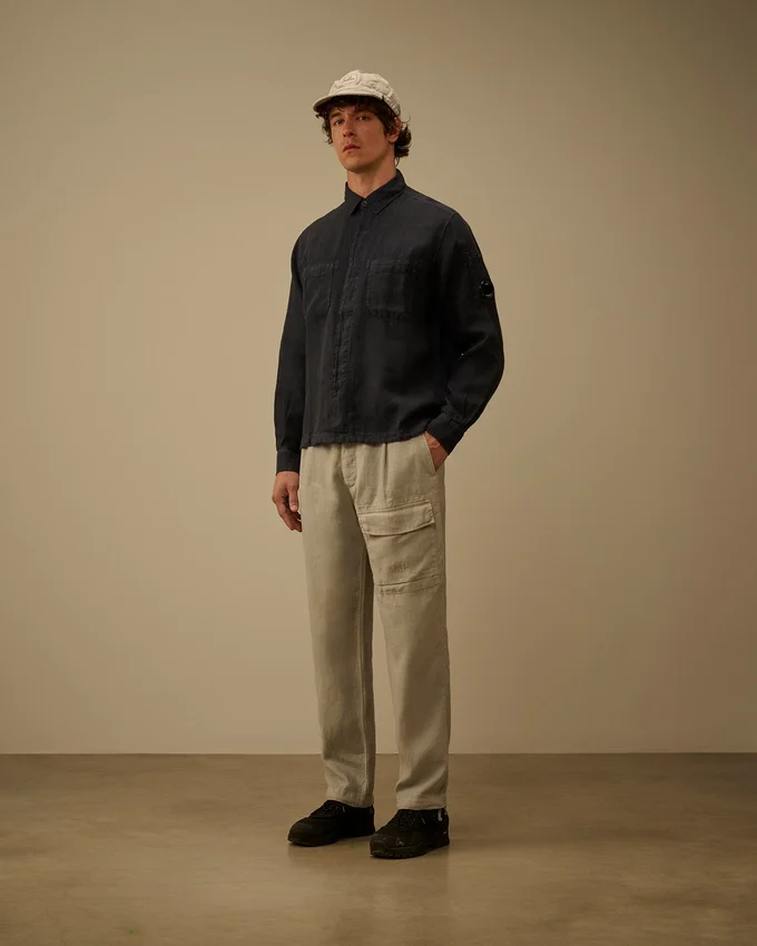 Camicia a maniche lunghe in lino con bottoni Lens
