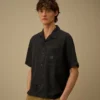 Camicia squadrata in lino a maniche corte con bottoni