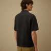 Camicia squadrata in lino a maniche corte con bottoni