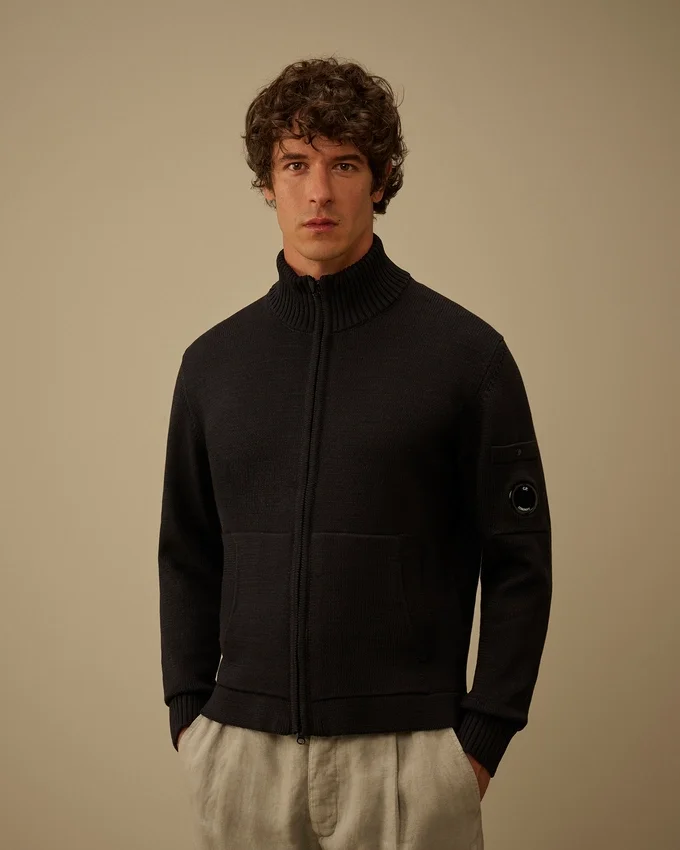 Cardigan compatto in cotone con zip