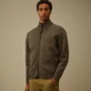 Cardigan con zip in misto cotone