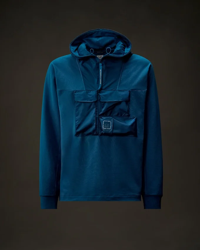 Felpa con cappuccio e mezza zip in pile elasticizzato della Metropolis Series
