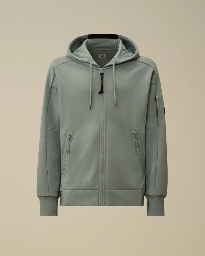 Felpa con cappuccio e zip in pile a trama diagonale in rilievo