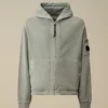 Felpa con cappuccio e zip in pile di cotone a trama diagonale