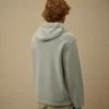 Felpa con cappuccio e zip in pile di cotone a trama diagonale