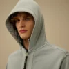 Felpa con cappuccio e zip in pile di cotone a trama diagonale