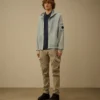 Felpa con cappuccio e zip in pile di cotone a trama diagonale