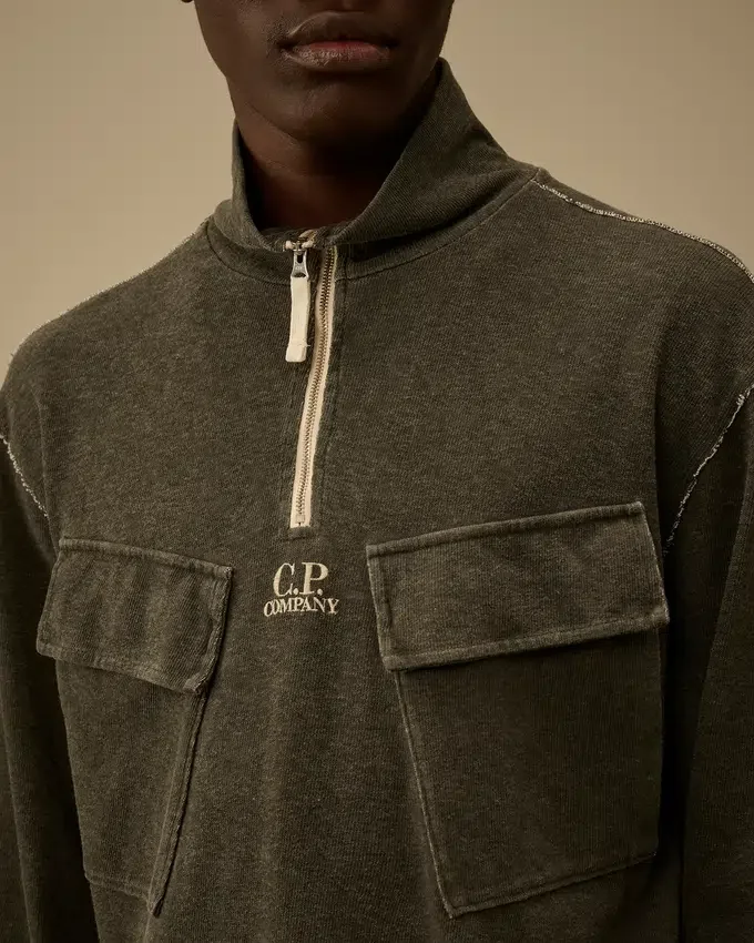 Felpa con mezza zip in jersey pesante placcato
