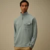 Felpa con mezza zip in pile diagonale a trama rialzata