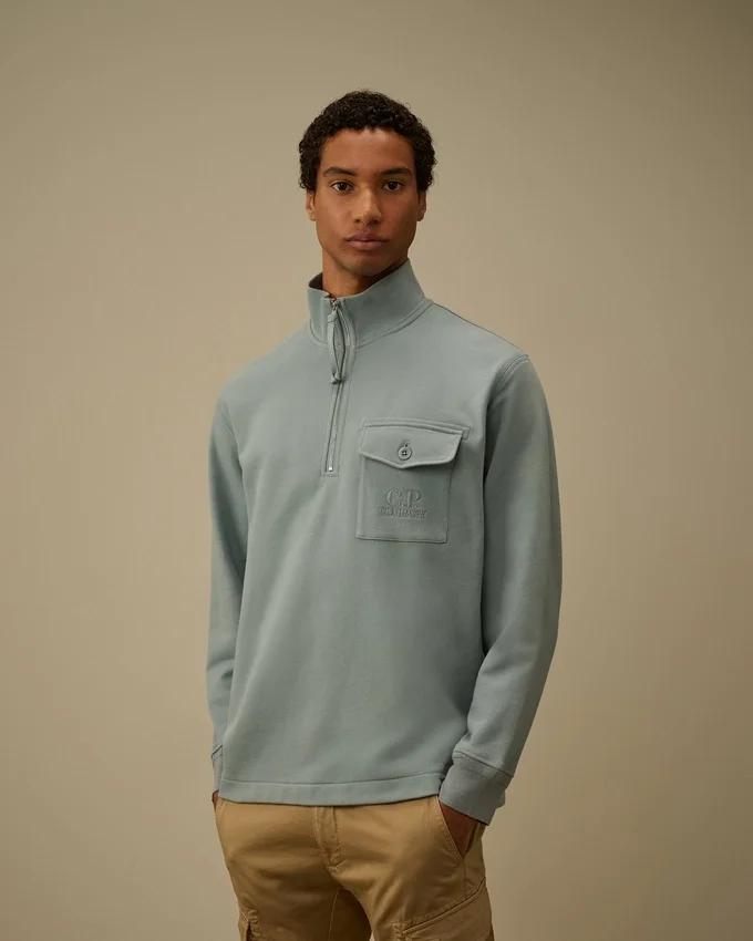 Felpa con mezza zip in pile diagonale a trama rialzata