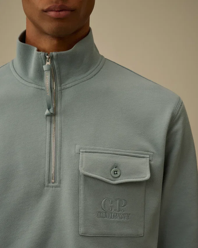 Felpa con mezza zip in pile diagonale a trama rialzata