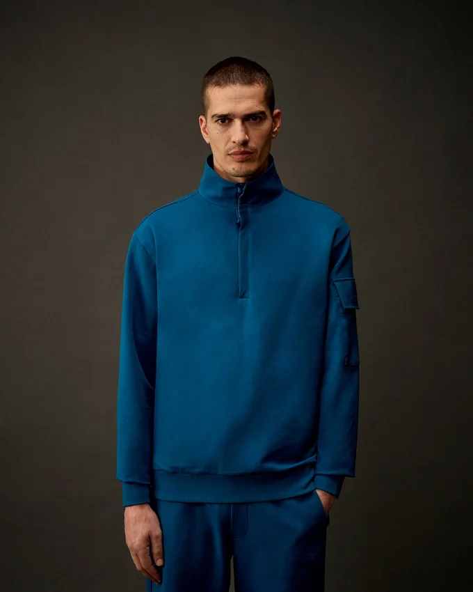 Felpa con mezza zip in pile elasticizzato della Metropolis Series