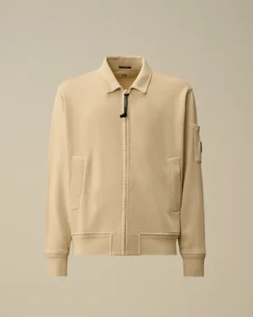 Felpa con zip in pile di cotone a trama diagonale e lente