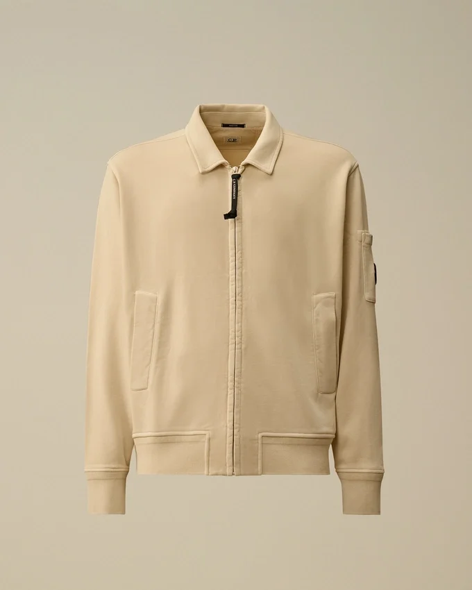 Felpa con zip in pile di cotone a trama diagonale e lente