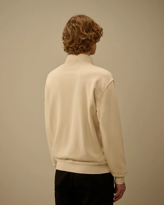 Felpa con zip in pile di cotone a trama diagonale e lente