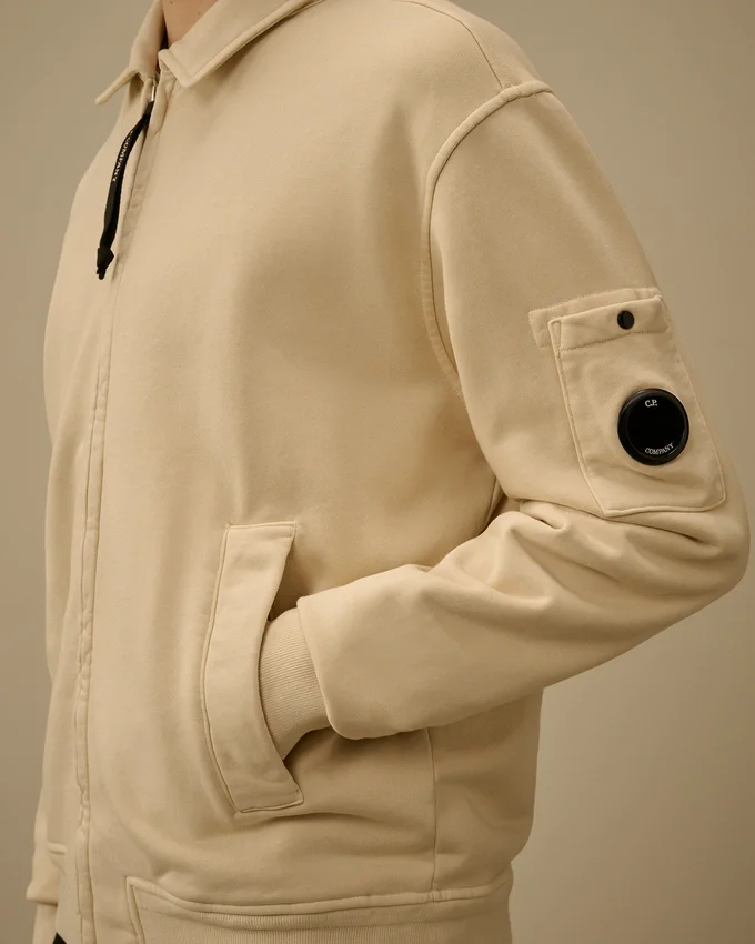 Felpa con zip in pile di cotone a trama diagonale e lente