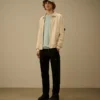 Felpa con zip in pile di cotone a trama diagonale e lente