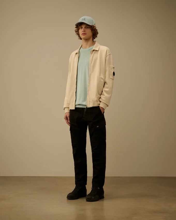 Felpa con zip in pile di cotone a trama diagonale e lente