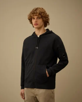 Felpa leggera in pile con cappuccio e zip, con dettaglio “Lens”
