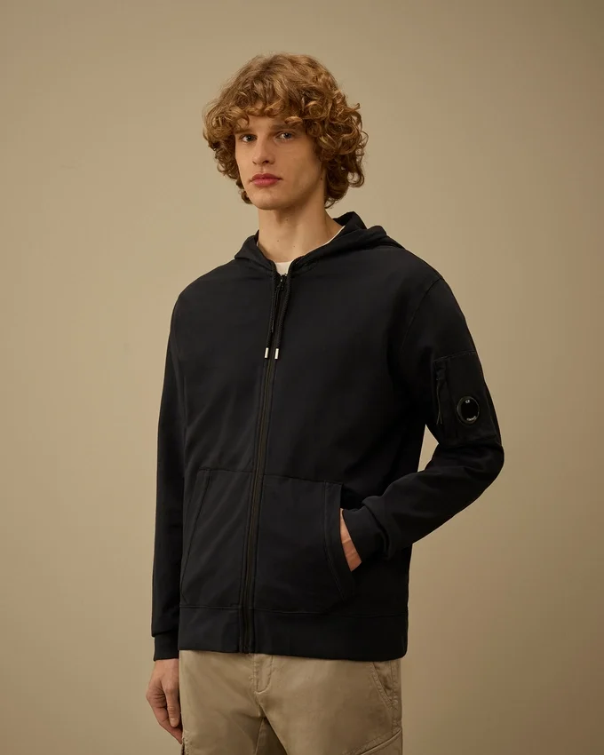 Felpa leggera in pile con cappuccio e zip, con dettaglio “Lens”