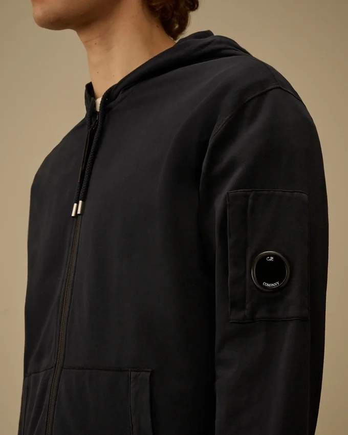 Felpa leggera in pile con cappuccio e zip, con dettaglio “Lens”