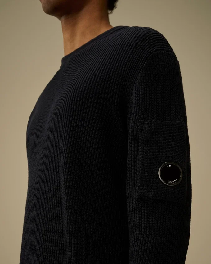 Maglione a collo rotondo con motivo a coste in cotone Sea Island Lens