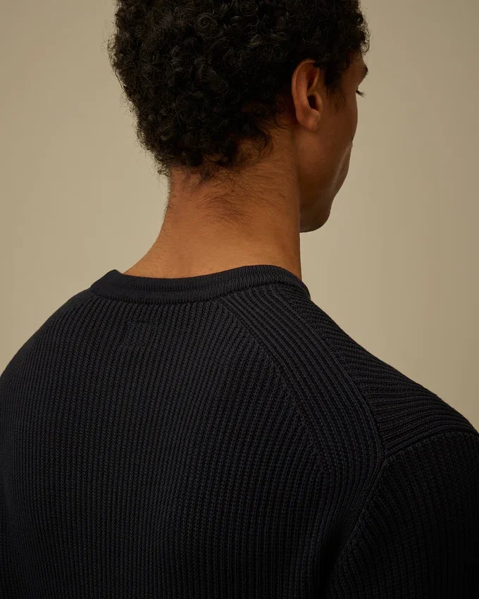 Maglione a collo rotondo con motivo a coste in cotone Sea Island Lens