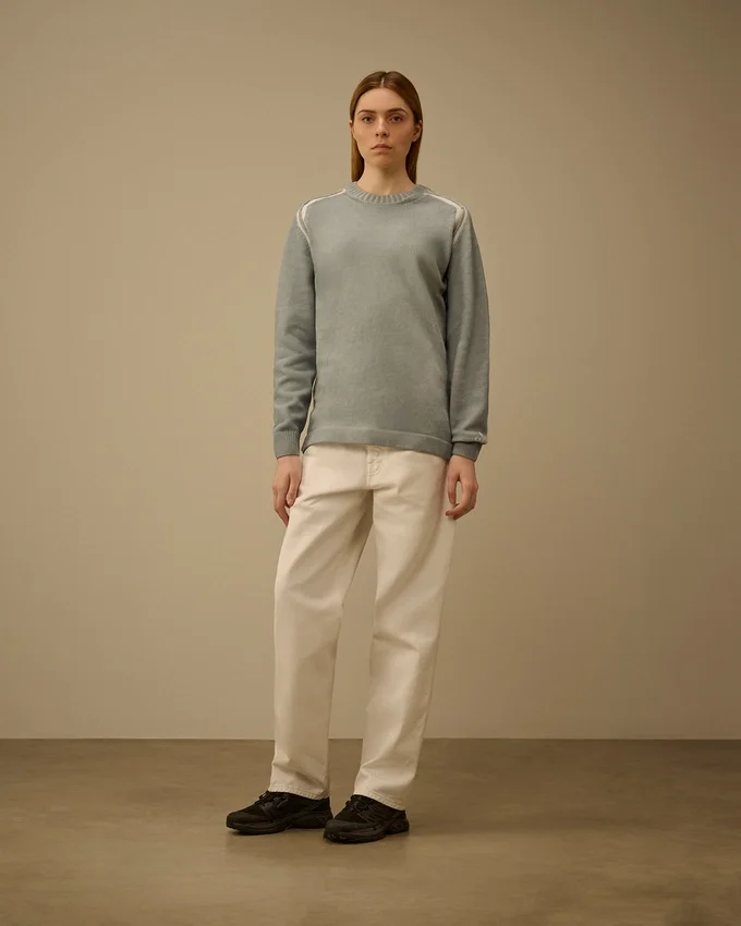Maglione a girocollo in ciniglia di cotone con doppia tintura
