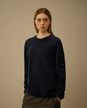 Maglione a girocollo in ciniglia di cotone con lente